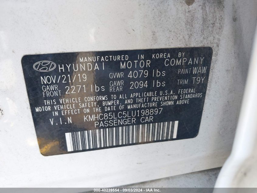 2020 Hyundai Ioniq Hybrid Sel VIN: KMHC85LC5LU198897 Lot: 40239554