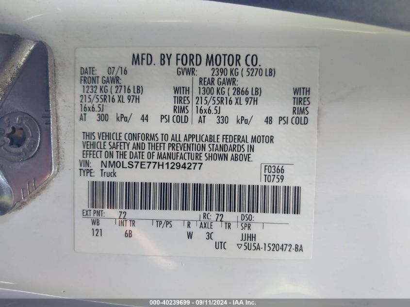 NM0LS7E77H1294277 2017 Ford Transit Connect Xl