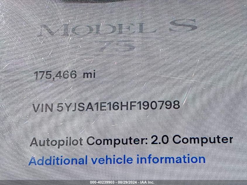 5YJSA1E16HF190798 2017 Tesla Model S 60/75