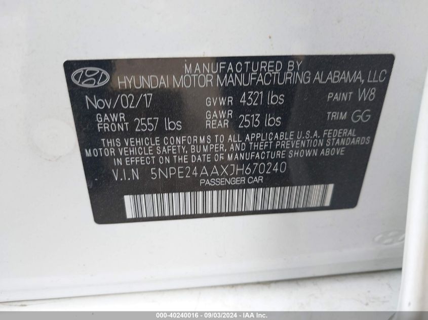 2018 HYUNDAI SONATA ECO - 5NPE24AAXJH670240