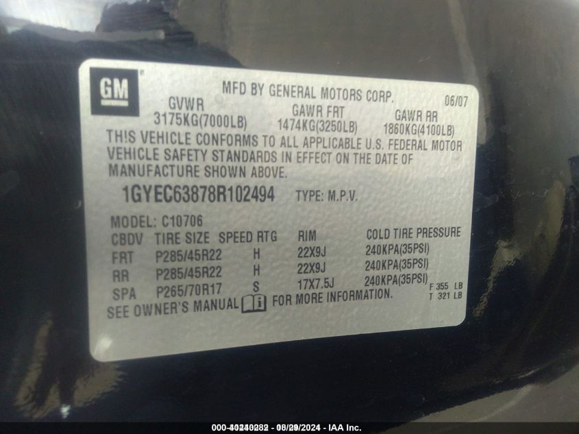 1GYEC63878R102494 2008 Cadillac Escalade Standard