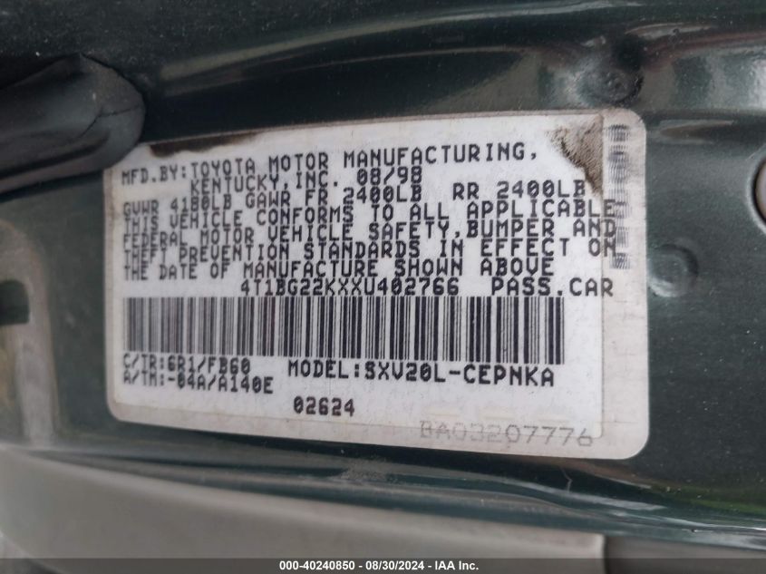 4T1BG22KXXU402766 1999 Toyota Camry Le