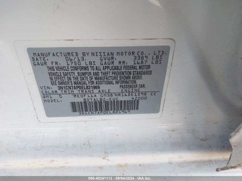 3N1CN7AP0EL821969 2014 Nissan Versa 1.6 Sv