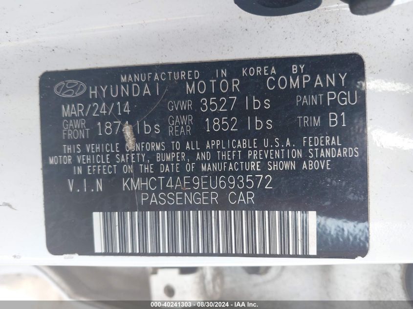 KMHCT4AE9EU693572 2014 Hyundai Accent Gls