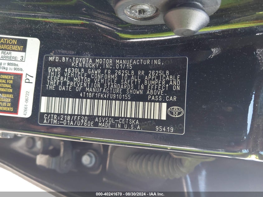 2015 TOYOTA CAMRY SE - 4T1BF1FK4FU910155