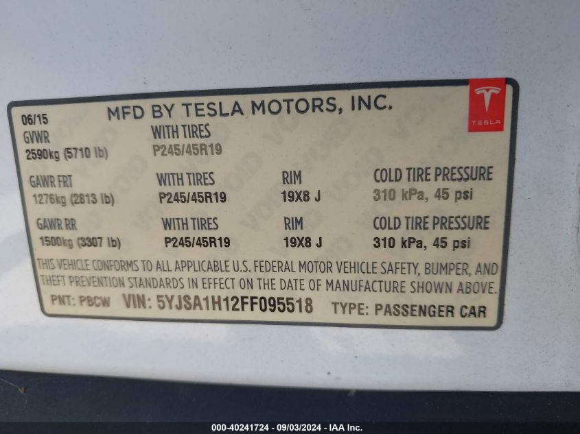 5YJSA1H12FF095518 2015 Tesla Model S 60/70/85