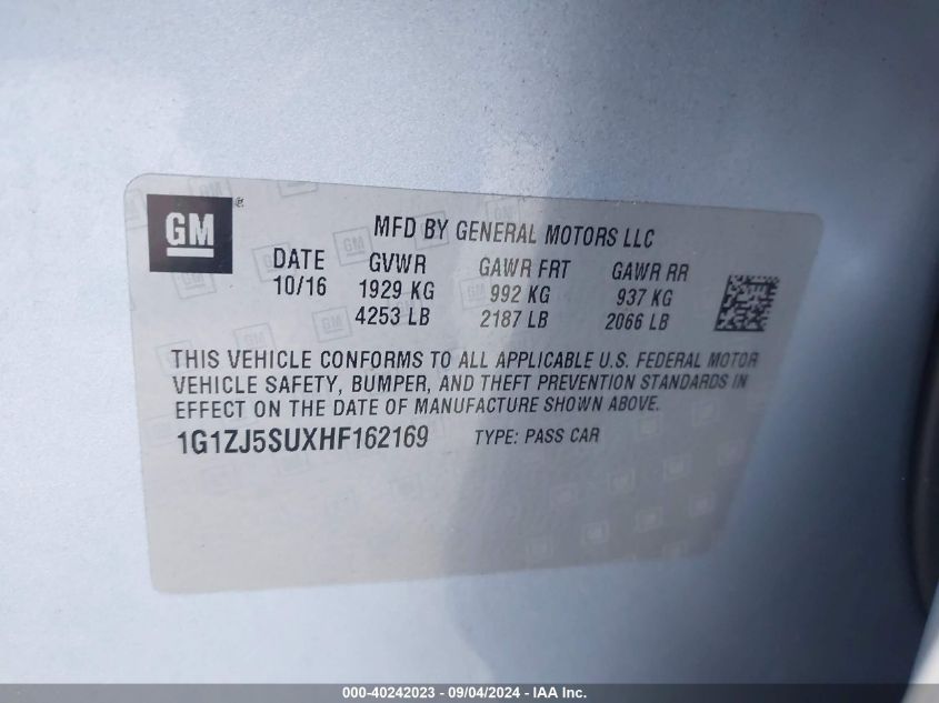 2017 CHEVROLET MALIBU HYBRID - 1G1ZJ5SUXHF162169