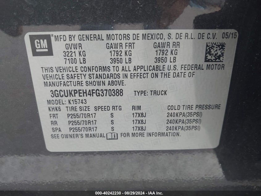 2015 CHEVROLET SILVERADO 1500 WT - 3GCUKPEH4FG370388