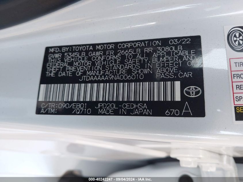 JTDAAAAA9NA006010 2022 Toyota Mirai Limited