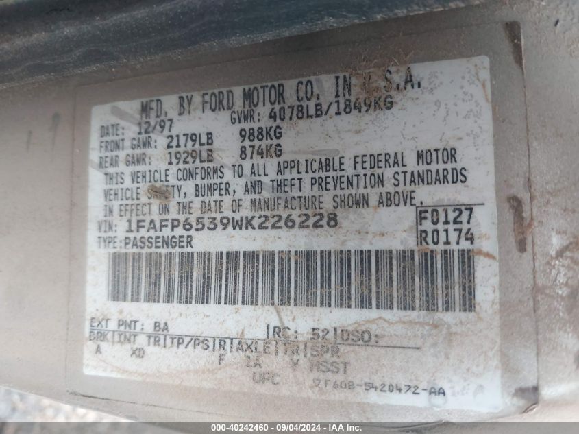 1FAFP6539WK226228 1998 Ford Contour