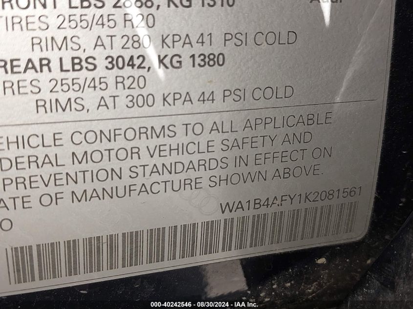 WA1B4AFY1K2081561 2019 Audi Sq5 3.0T Premium