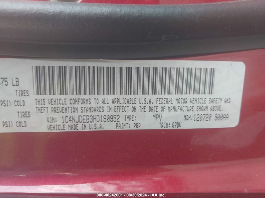 2017 JEEP COMPASS LATITUDE 4X4 - 1C4NJDEB3HD190952