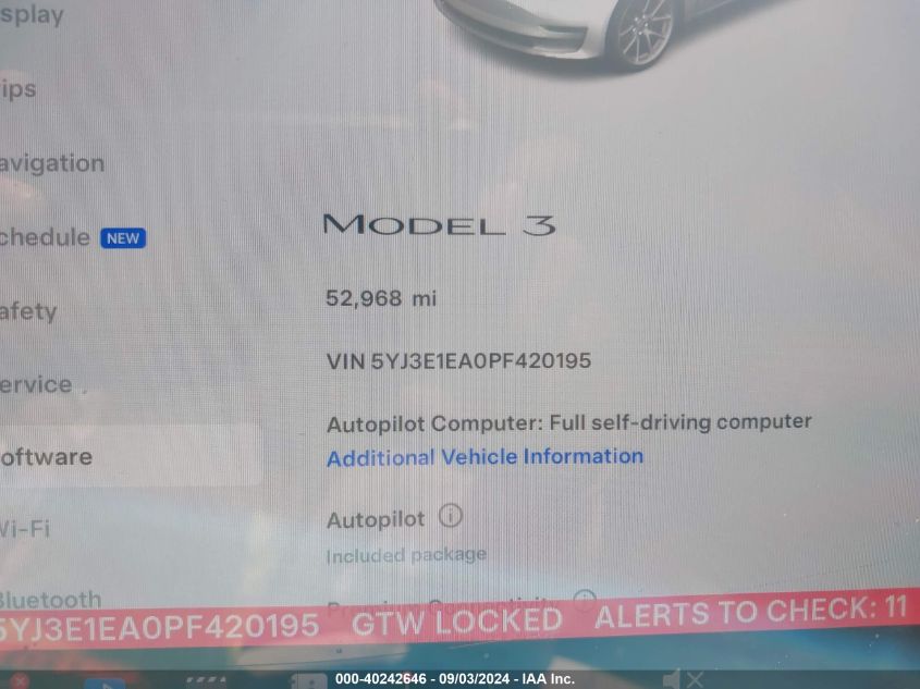 2023 Tesla Model 3 Rear-Wheel Drive VIN: 5YJ3E1EA0PF420195 Lot: 40242646