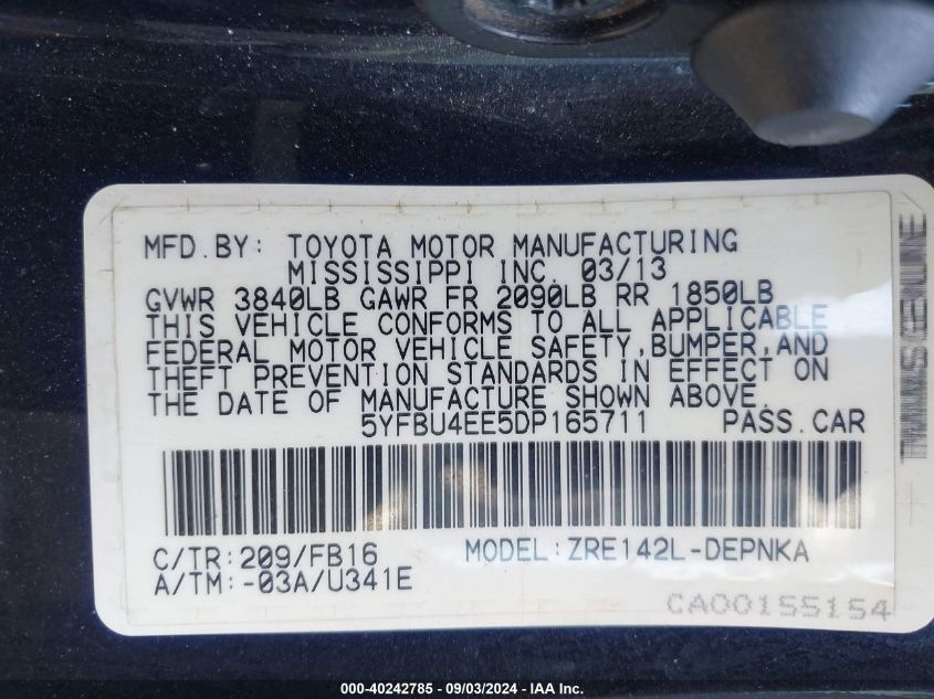 2013 TOYOTA COROLLA LE - 5YFBU4EE5DP165711