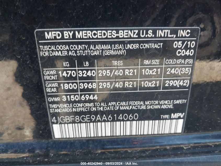 4JGBF8GE9AA614060 2010 Mercedes-Benz Gl 550 4Matic