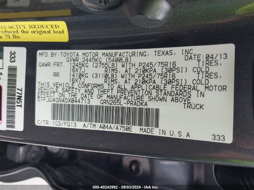 2013 TOYOTA TACOMA DOUBLE CAB PRERUNNER - 5TFJU4GN4DX044713