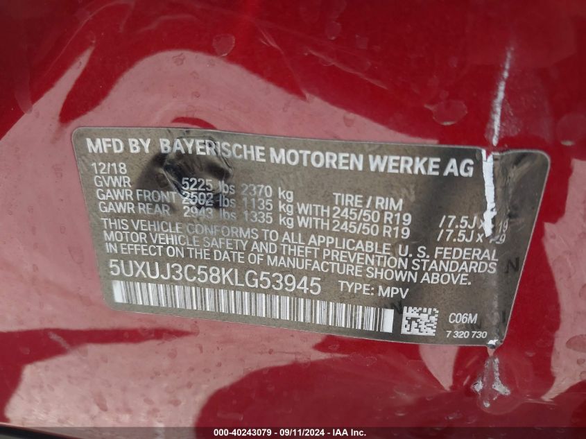 5UXUJ3C58KLG53945 2019 BMW X4 xDrive30I