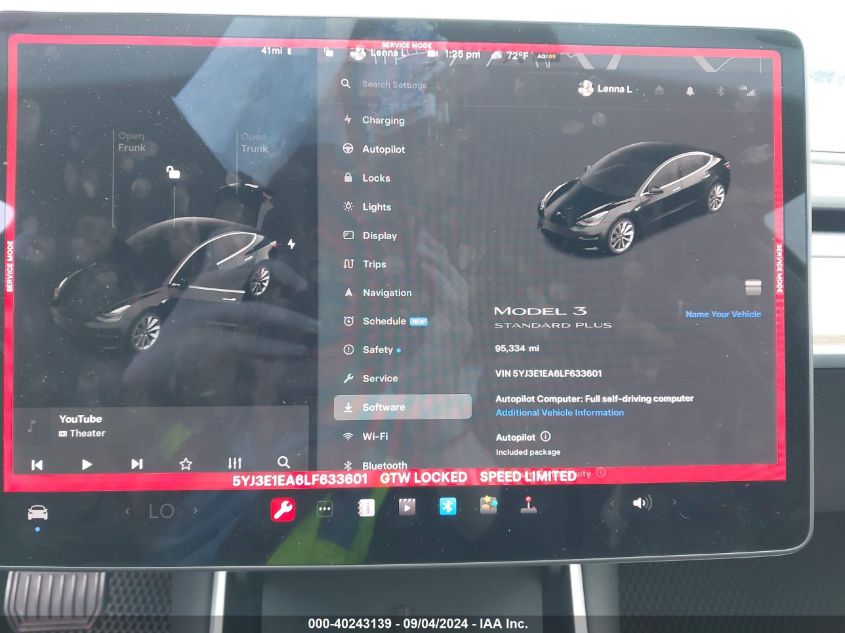 2020 Tesla Model 3 Standard Range Plus Rear-Wheel Drive/Standard Range Rear-Wheel Drive VIN: 5YJ3E1EA6LF633601 Lot: 40243139