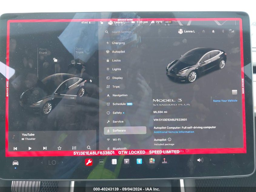 2020 Tesla Model 3 Standard Range Plus Rear-Wheel Drive/Standard Range Rear-Wheel Drive VIN: 5YJ3E1EA6LF633601 Lot: 40243139