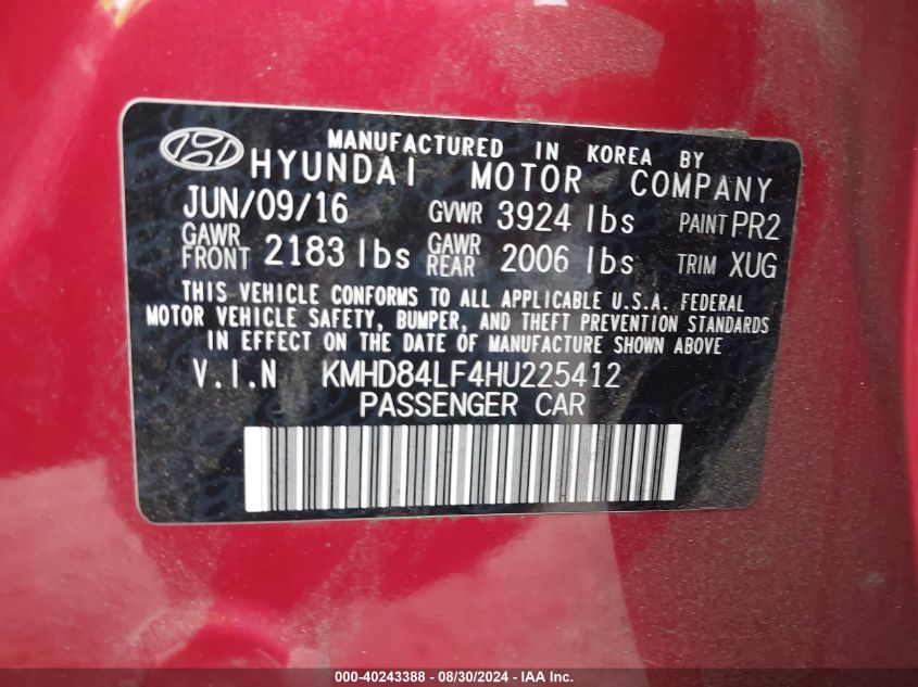 2017 HYUNDAI ELANTRA SE - KMHD84LF4HU225412