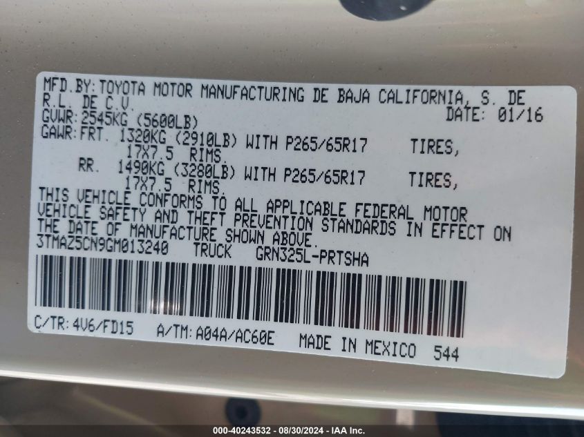 2016 TOYOTA TACOMA TRD SPORT - 3TMAZ5CN9GM013240