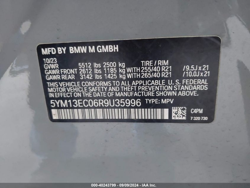 2024 BMW X3 M VIN: 5YM13EC06R9U35996 Lot: 40243799