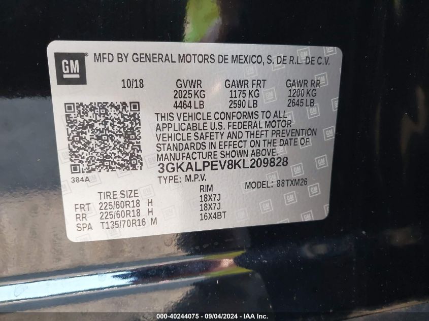 3GKALPEV8KL209828 2019 GMC Terrain Slt