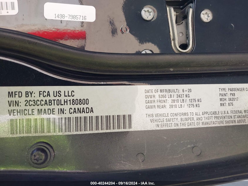 2020 CHRYSLER 300 300S - 2C3CCABT0LH180800