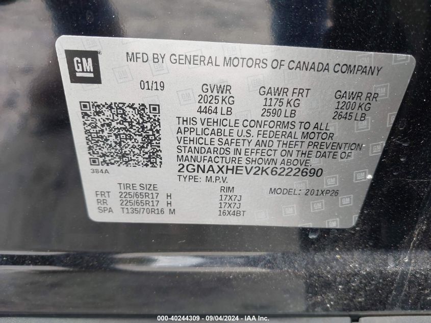 2019 CHEVROLET EQUINOX LS - 2GNAXHEV2K6222690