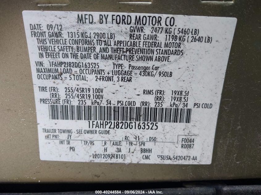 1FAHP2J82DG163525 2013 Ford Taurus Limited