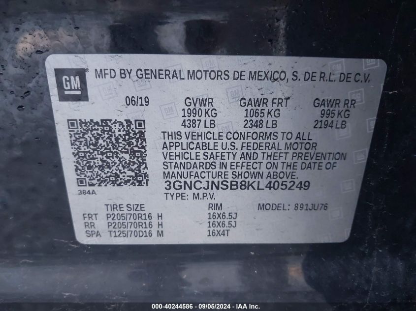 2019 CHEVROLET TRAX LS - 3GNCJNSB8KL405249