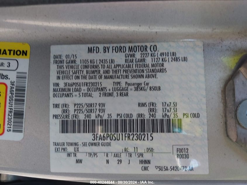 2015 FORD FUSION ENERGI TITANIUM - 3FA6P0SU1FR230215