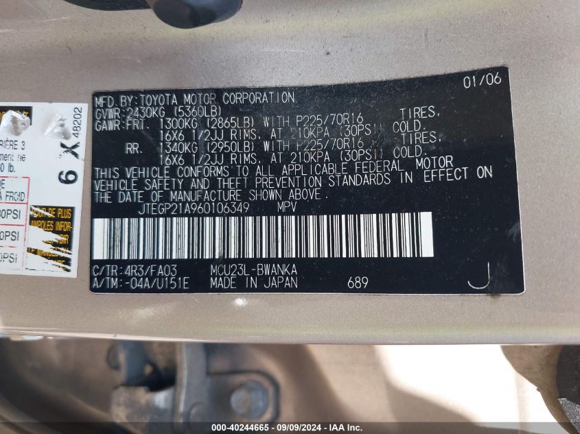 JTEGP21A960106349 2006 Toyota Highlander V6