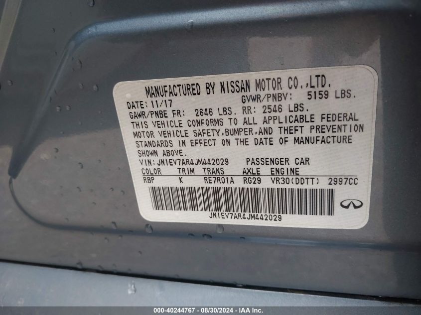 VIN JN1EV7AR4JM442029 2018 INFINITI Q50 3.0T LUXE