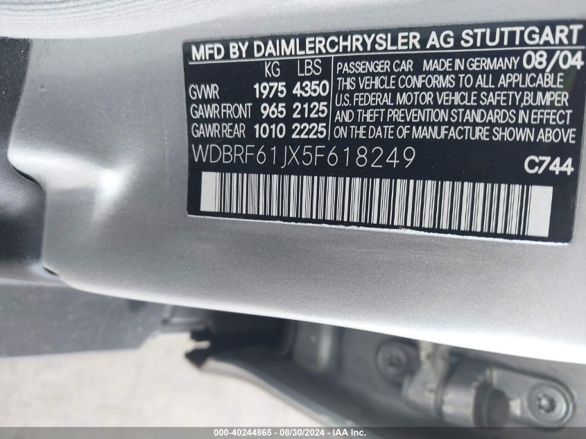 WDBRF61JX5F618249 2005 Mercedes-Benz C 240 Luxury