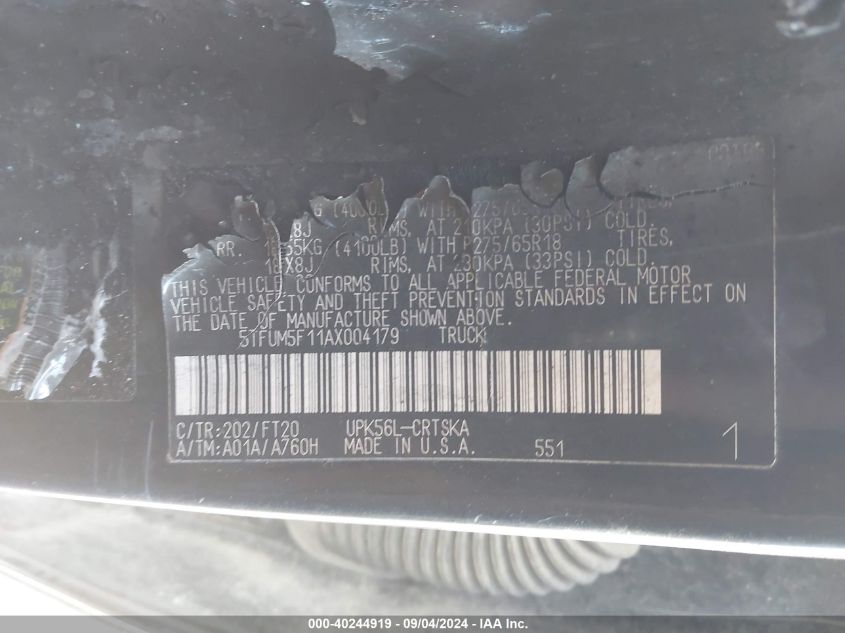 5TFUM5F11AX004179 2010 Toyota Tundra Grade 4.6L V8