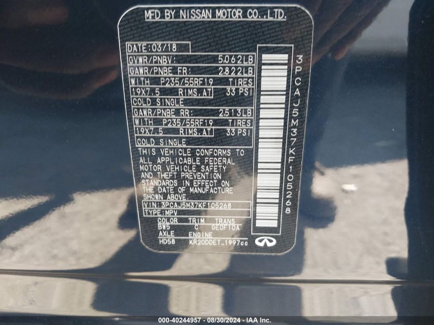 3PCAJ5M37KF105268 2019 Infiniti Qx50 Essential