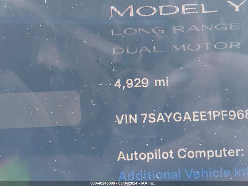 2023 Tesla Model Y VIN: 7SAYGAEE1PF968969 Lot: 40245099