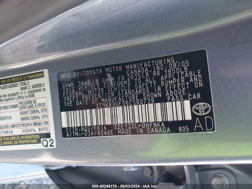 2T1KR30E06C560739 2006 Toyota Matrix Xr