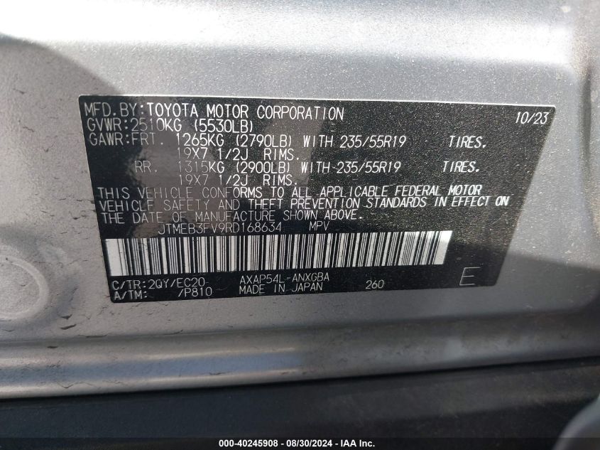 2024 Toyota Rav4 Prime Xse VIN: JTMEB3FV9RD168634 Lot: 40245908