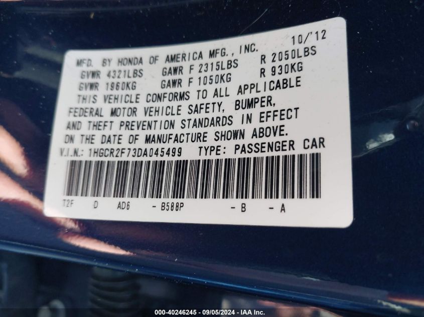 1HGCR2F73DA045499 2013 Honda Accord Ex