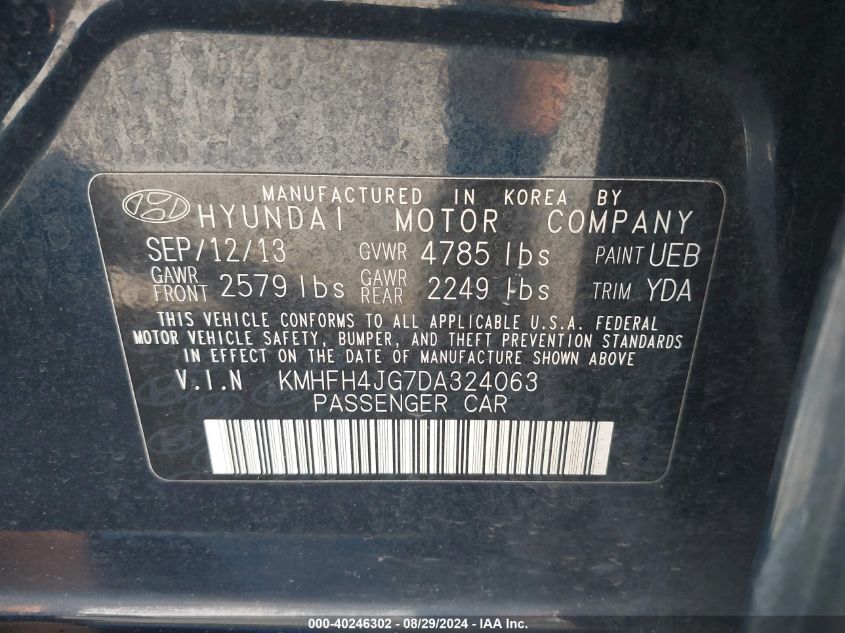 KMHFH4JG7DA324063 2013 Hyundai Azera