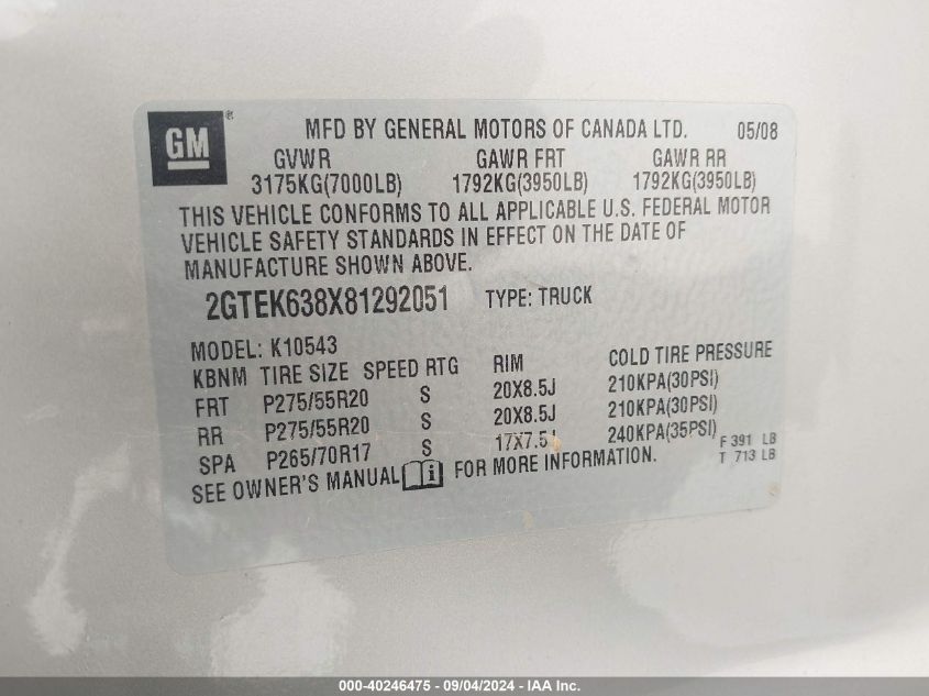 2GTEK638X81292051 2008 GMC Sierra 1500 Denali