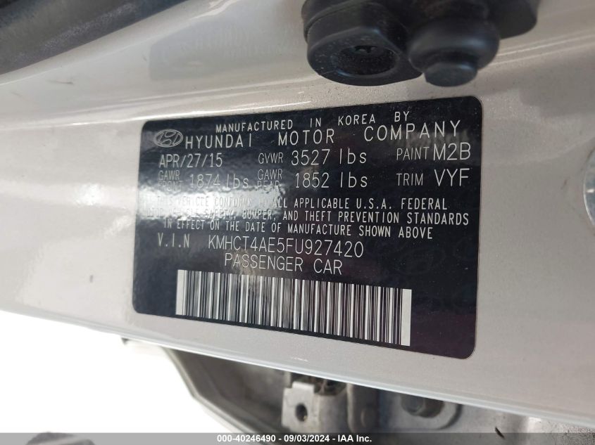 KMHCT4AE5FU927420 2015 Hyundai Accent Gls