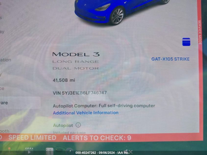 2020 Tesla Model 3 Long Range Dual Motor All-Wheel Drive VIN: 5YJ3E1EB6LF746747 Lot: 40247262