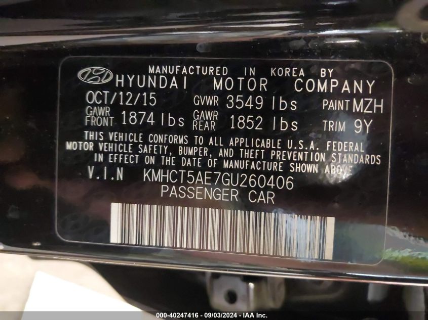 KMHCT5AE7GU260406 2016 Hyundai Accent Se