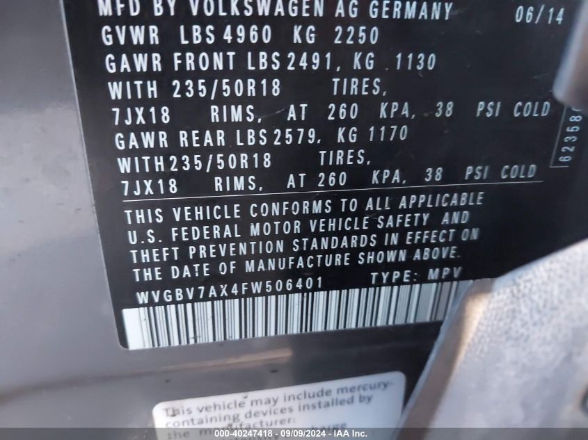 2015 VOLKSWAGEN TIGUAN SEL - WVGBV7AX4FW506401