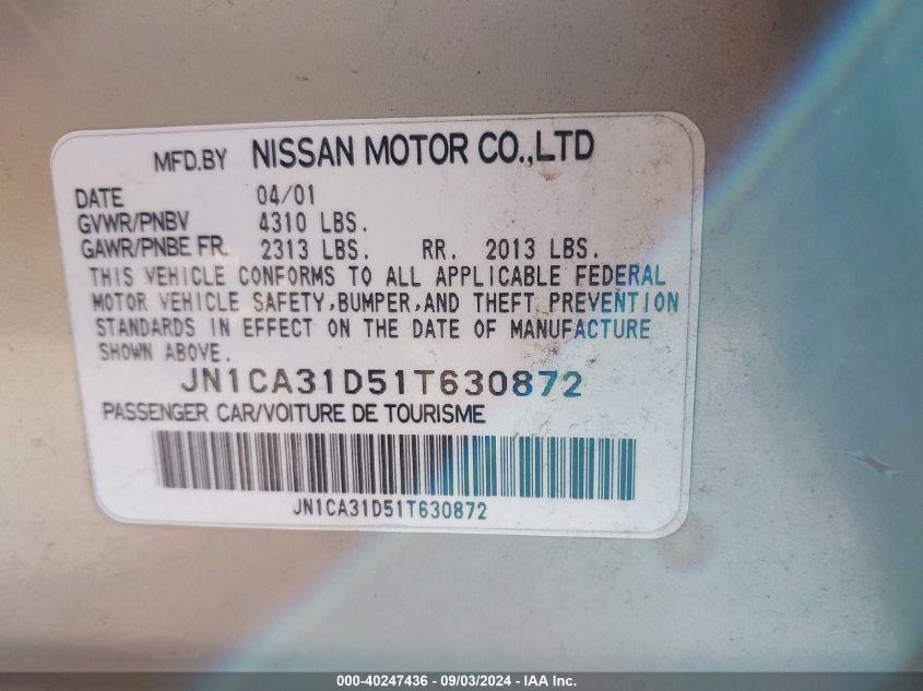 JN1CA31D51T630872 2001 Nissan Maxima Gxe