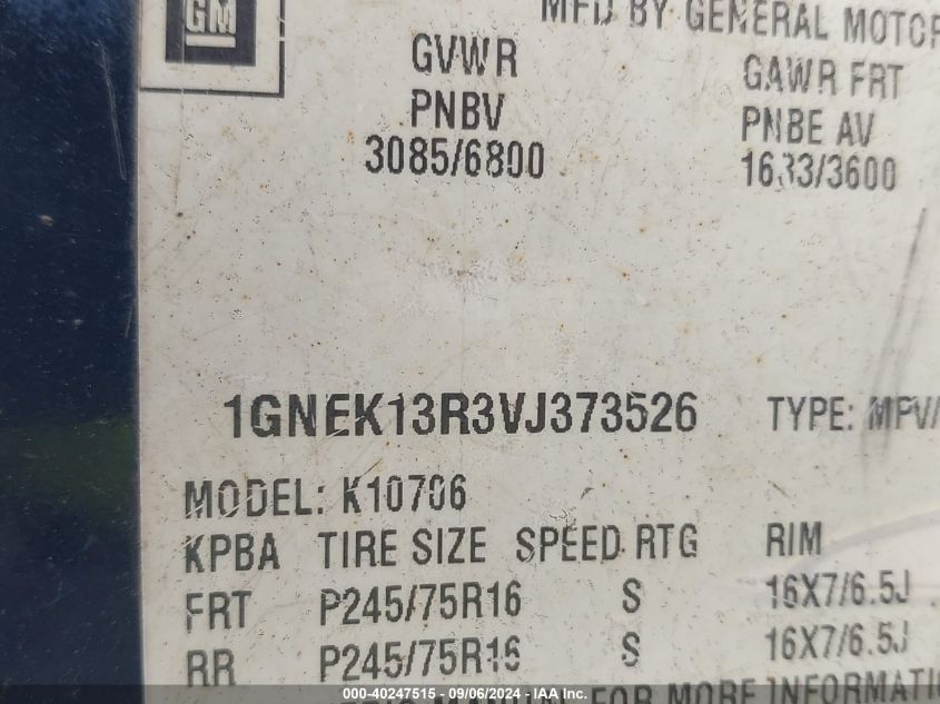 1GNEK13R3VJ373526 1997 Chevrolet Tahoe Ls