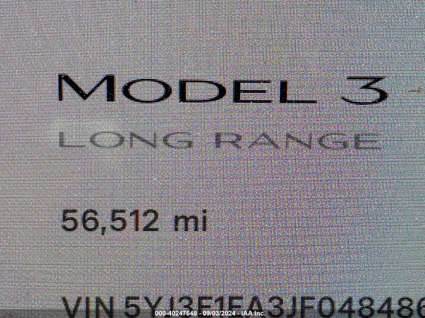 2018 Tesla Model 3 Long Range/Mid Range VIN: 5YJ3E1EA3JF048486 Lot: 40247548